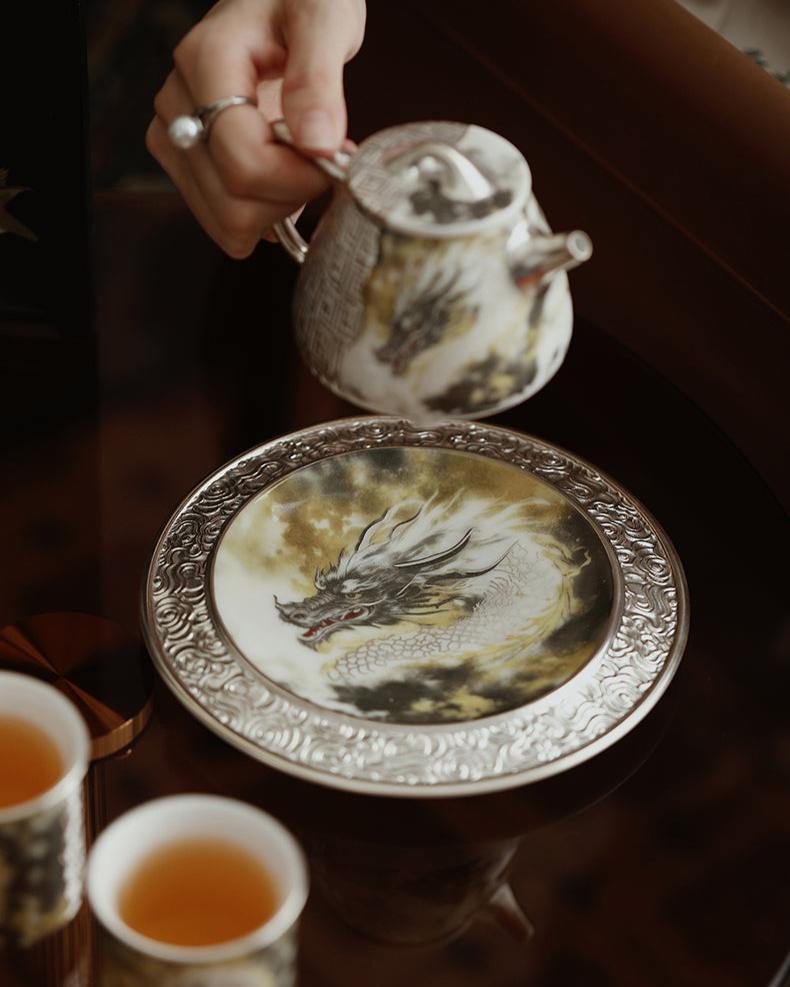 Silver-Gilded Dragon Teapot Set JiXianSheng