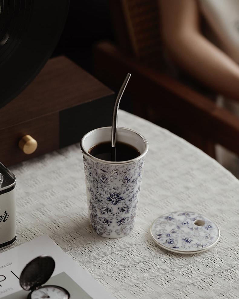 Silver-Gilded Blue and White Ceramic Mug JiXianSheng