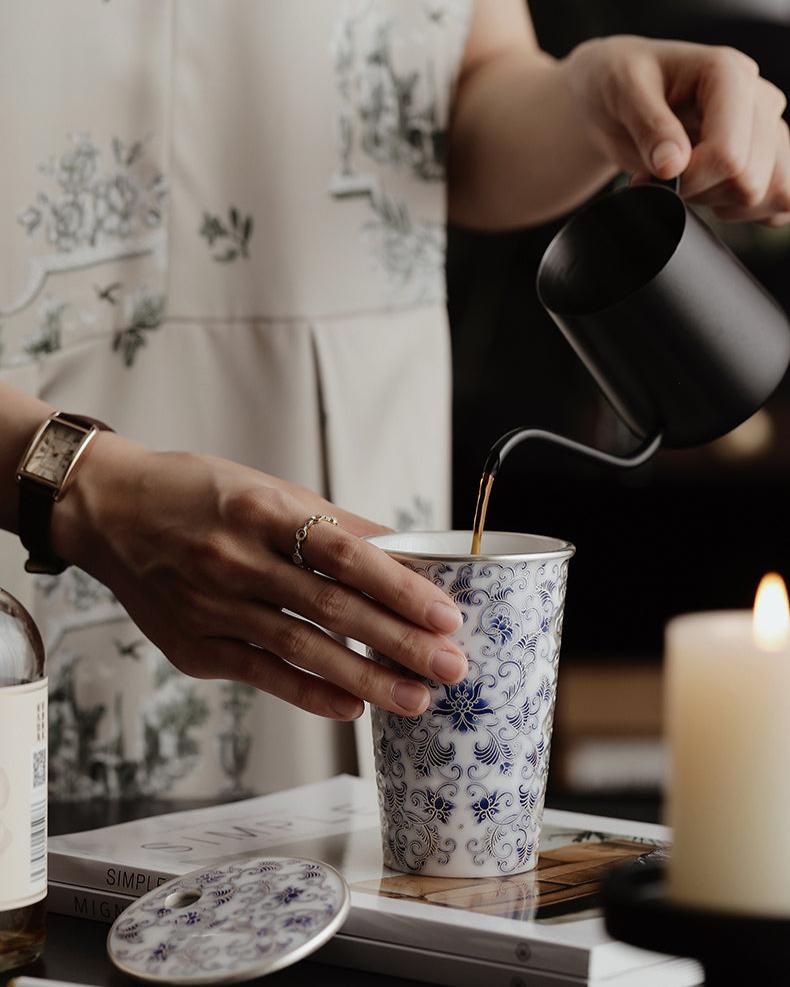 Silver-Gilded Blue and White Ceramic Mug JiXianSheng