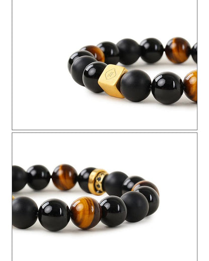 Orchestra Premium Black-Gold Bracelet – Onyx & Tiger Eye Stone Gift for Men - KillBigCompany