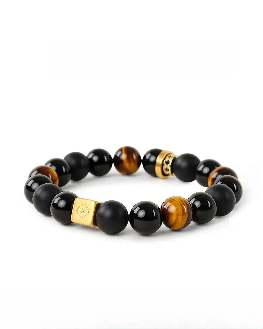 Orchestra Premium Black-Gold Bracelet – Onyx & Tiger Eye Stone Gift for Men - KillBigCompany