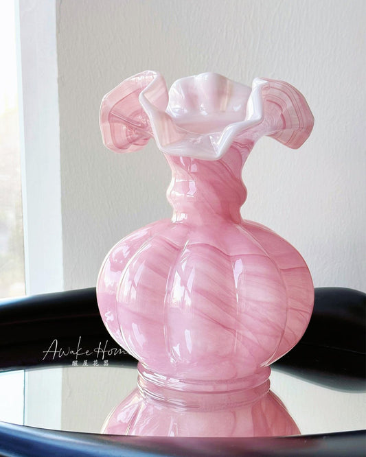 Pink Sand Beach Fenton Pumpkin Glass Vase Galle