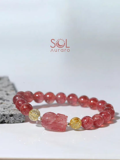 Pigeon Blood Red Strawberry Quartz and Golden Rutilated Quartz Pixiu Bracelet - KillBigCompany