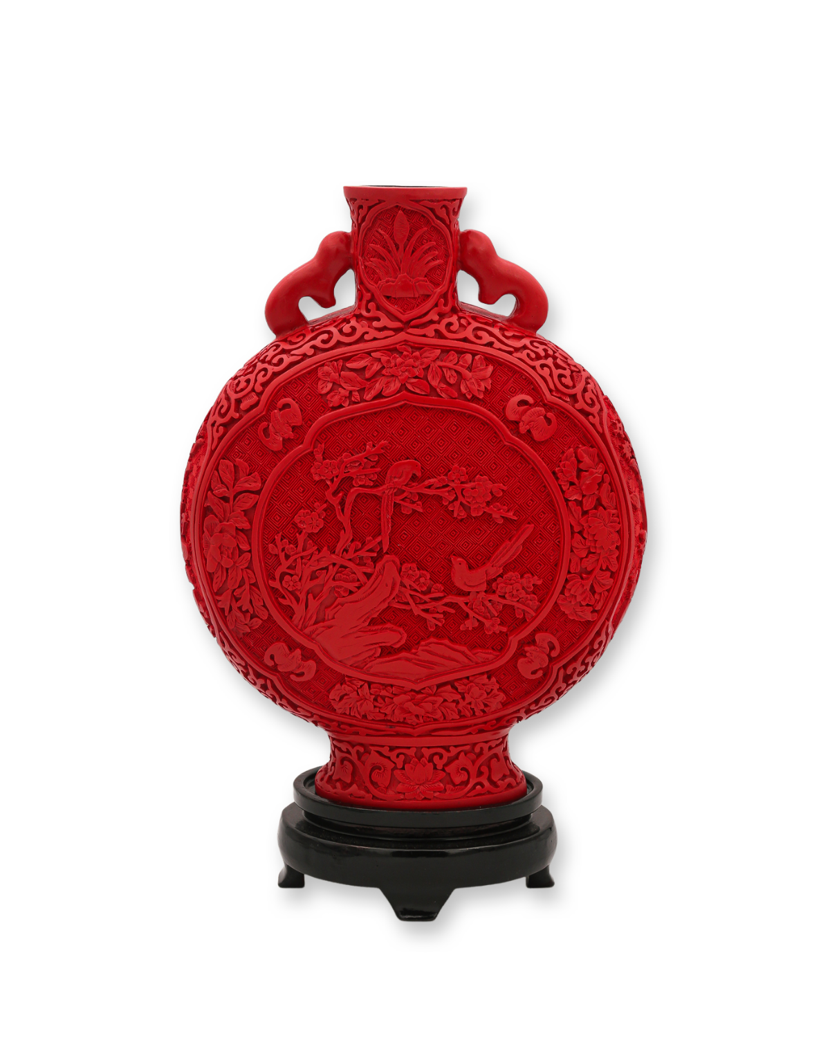 Yangzhou Lacquerware Red Carved Moon Flask Vase BennyHome