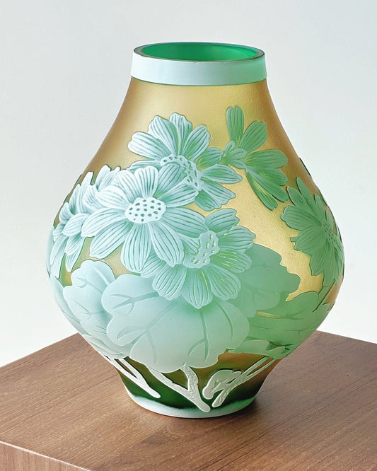 Hand-Painted Embossed Vintage Glass Vase Galle