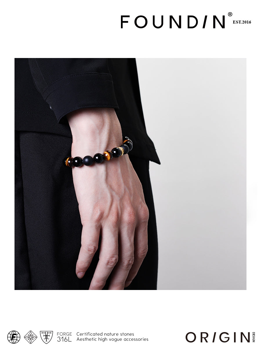 Orchestra Premium Black-Gold Bracelet – Onyx & Tiger Eye Stone Gift for Men - KillBigCompany