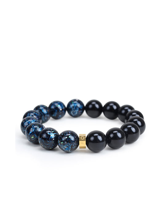 Traditional Handcrafted Lacquer Bead Bracelet – Inlaid with Mother-of-Pearl & Black Agate, Men’s Bracelet - KillBigCompany