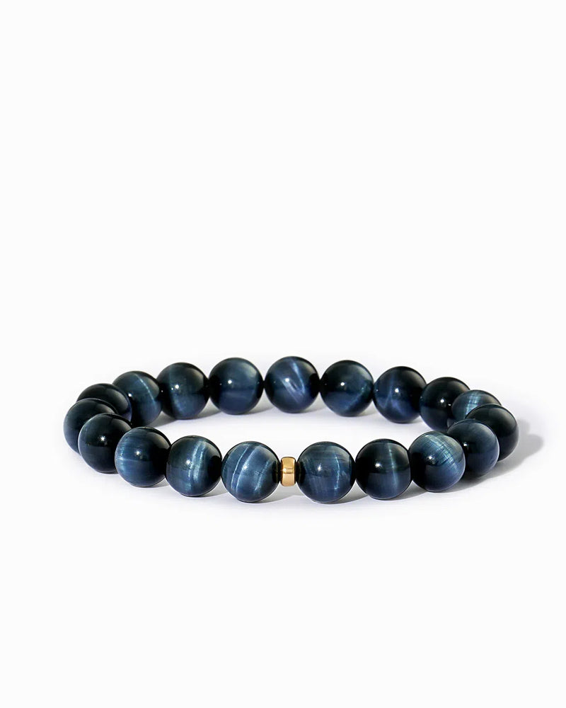 18K Gold Natural Blue Tiger Eye Stone Bracelet - KillBigCompany