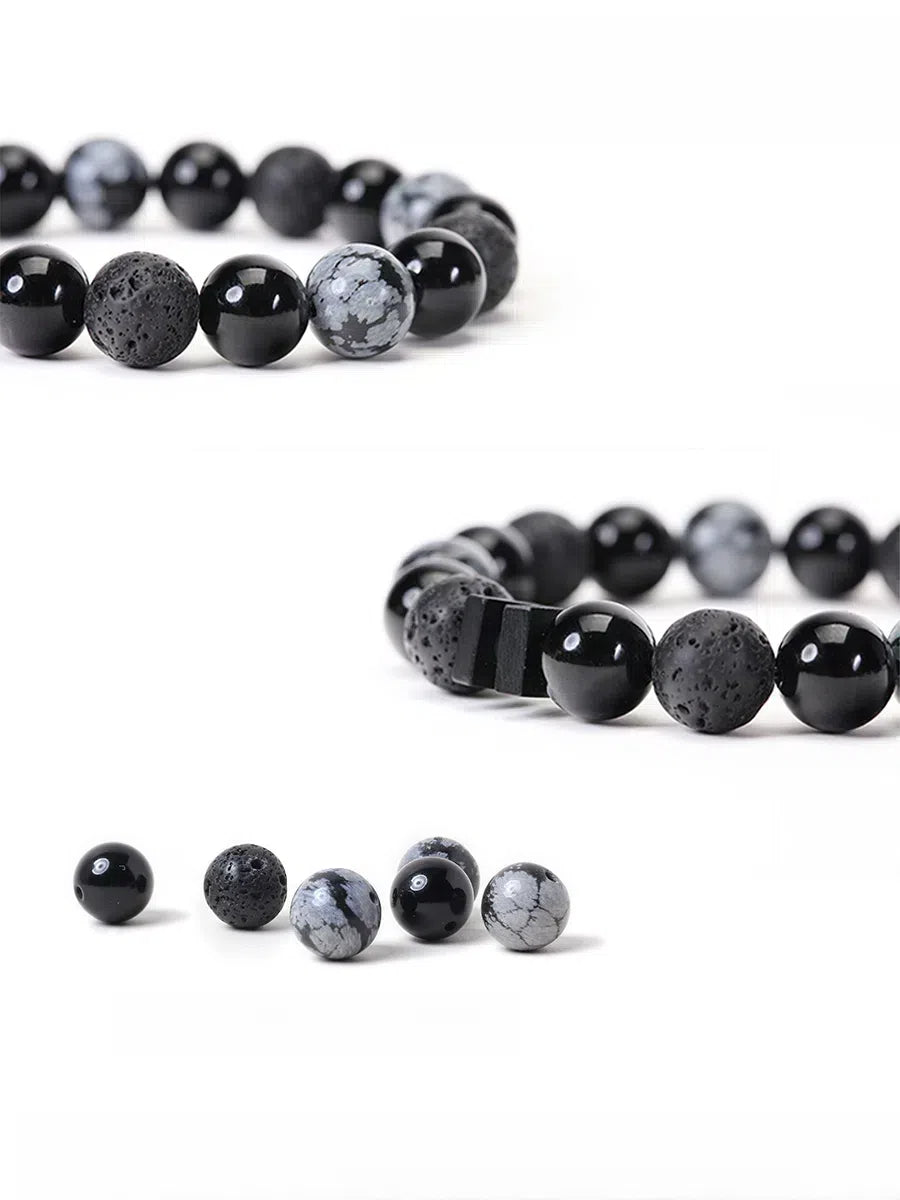 Black Dimension Bracelet – Snowflake Obsidian & Agate, Perfect Gift for Men or Couples - KillBigCompany