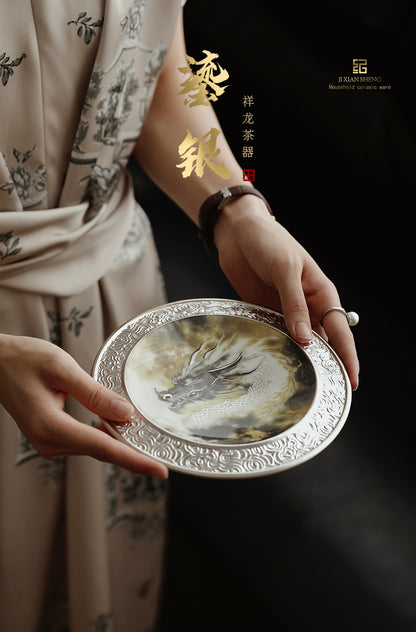 Silver-Gilded Dragon Teapot Set JiXianSheng