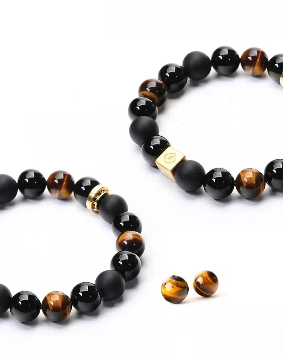 Orchestra Premium Black-Gold Bracelet – Onyx & Tiger Eye Stone Gift for Men - KillBigCompany