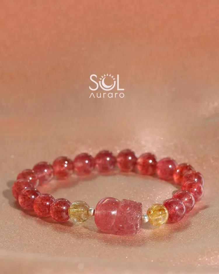 Pigeon Blood Red Strawberry Quartz and Golden Rutilated Quartz Pixiu Bracelet - KillBigCompany