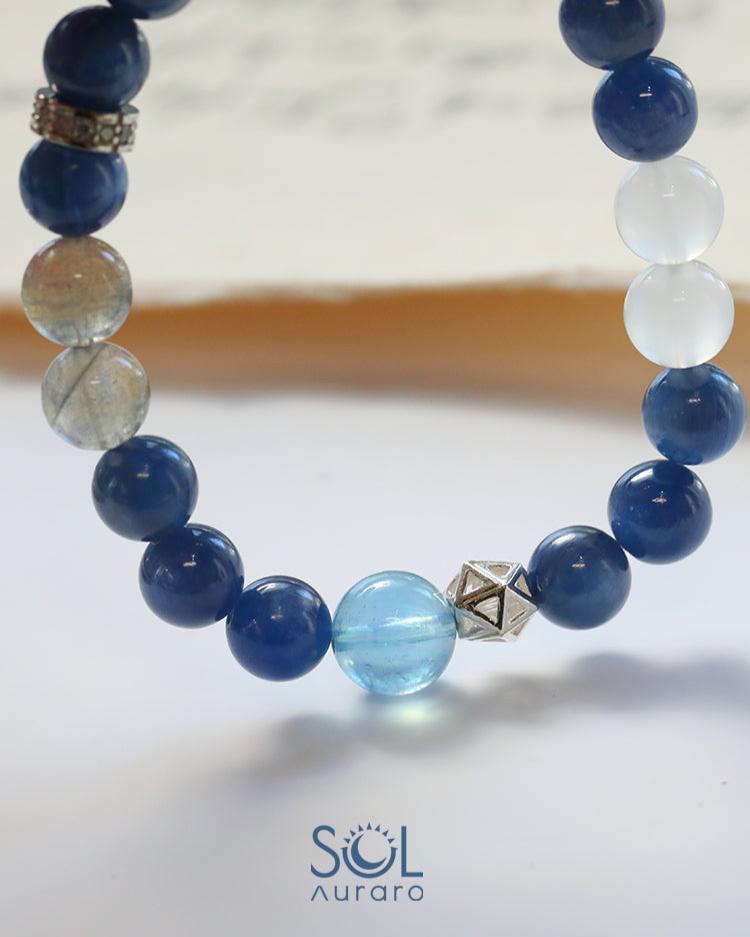 Natural Kyanite, Aquamarine, Moonstone, and Clear Quartz Bracelet - KillBigCompany