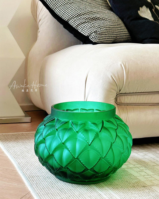 Luxury Jade Green Crystal Glass Treasure Bowl Vase Galle