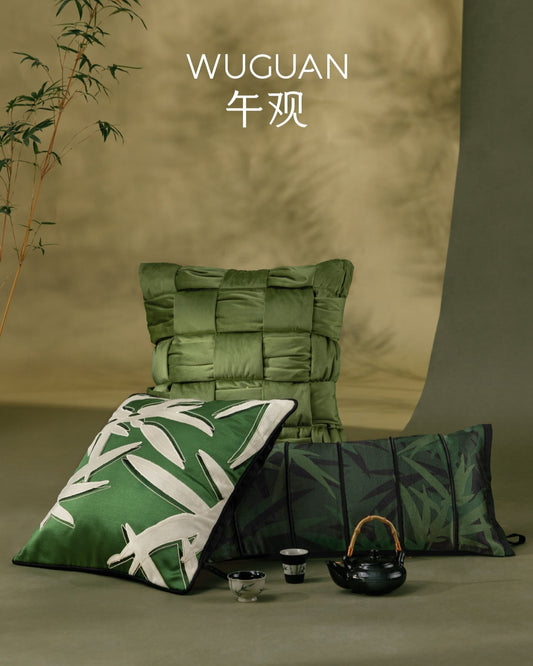 Green Embroidered Lumbar Pillow – New Chinese Style Decorative Cushion WUGUAN