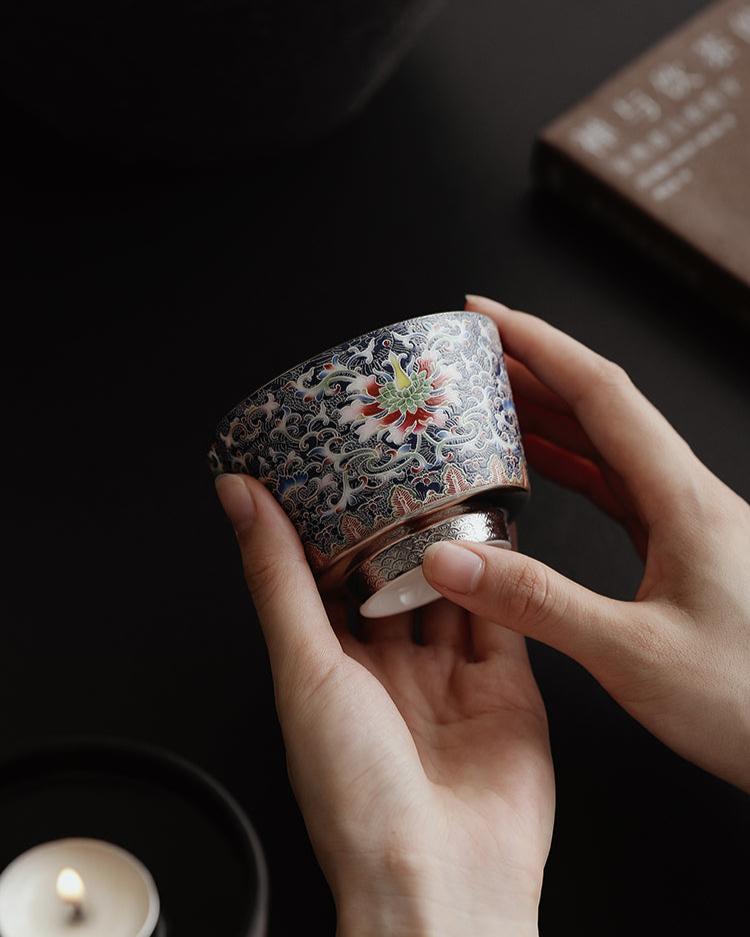 Cloisonné-Style Silver Enamel Tea Cup JiXianSheng