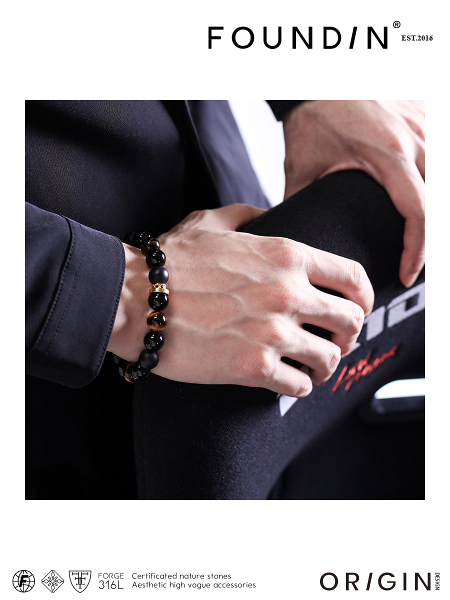 Orchestra Premium Black-Gold Bracelet – Onyx & Tiger Eye Stone Gift for Men - KillBigCompany