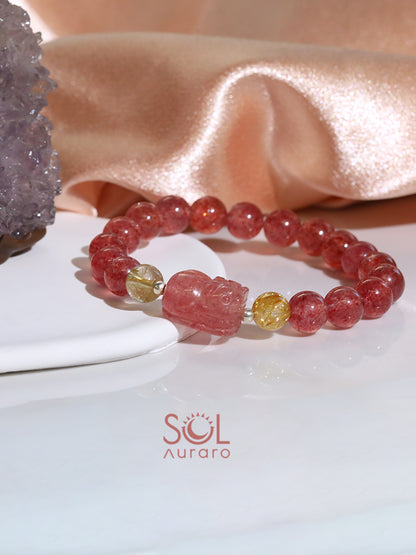 Pigeon Blood Red Strawberry Quartz and Golden Rutilated Quartz Pixiu Bracelet - KillBigCompany