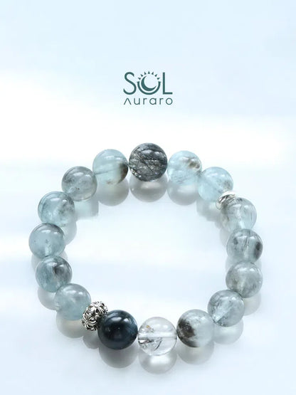 Starlight Aquamarine, Shimmering Diamond-Cut Black Rutilated Quartz Bracelet - KillBigCompany