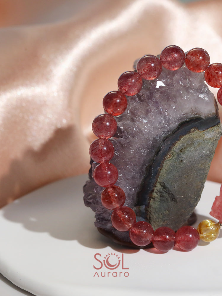 Pigeon Blood Red Strawberry Quartz and Golden Rutilated Quartz Pixiu Bracelet - KillBigCompany