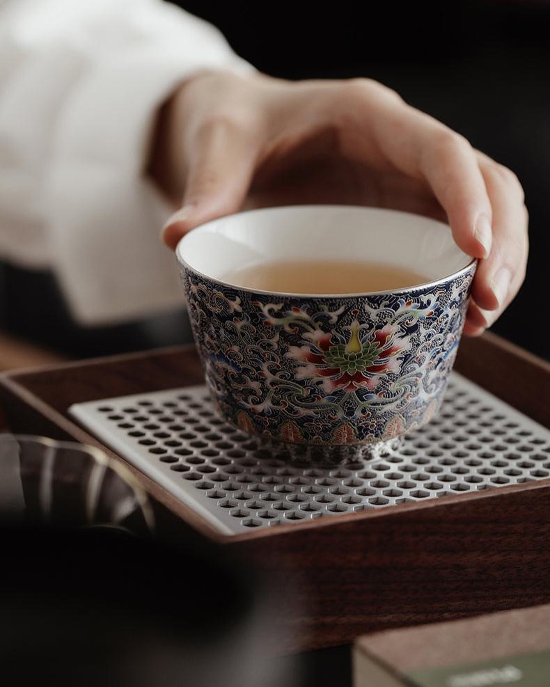 Cloisonné-Style Silver Enamel Tea Cup JiXianSheng