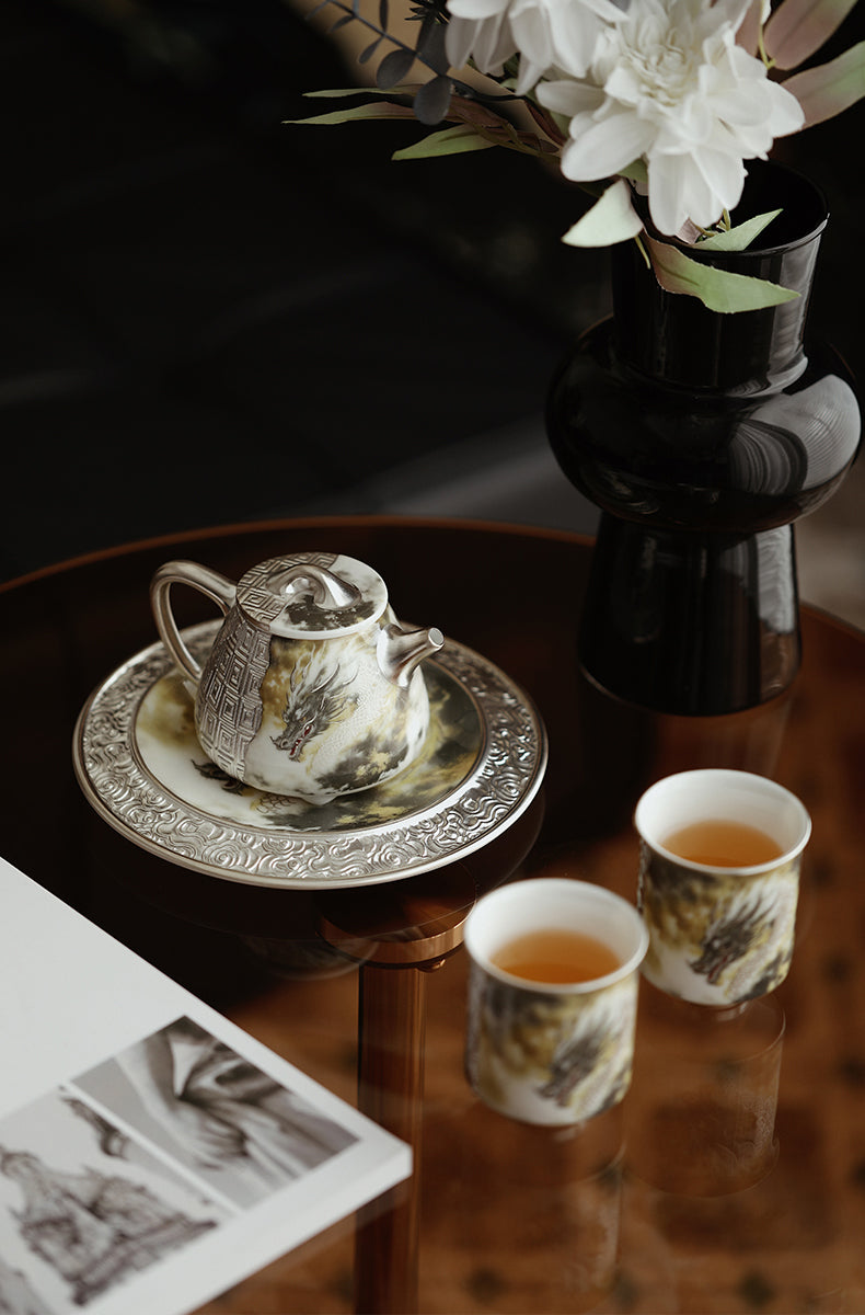 Silver-Gilded Dragon Teapot Set JiXianSheng