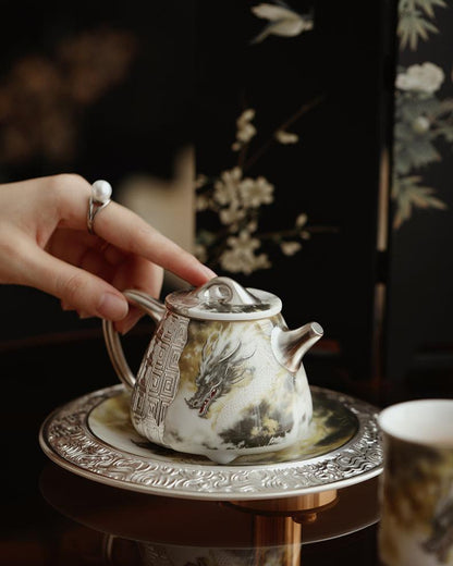 Silver-Gilded Dragon Teapot Set JiXianSheng