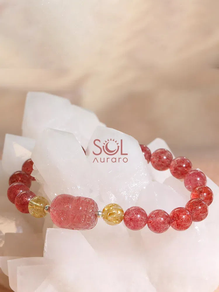 Pigeon Blood Red Strawberry Quartz and Golden Rutilated Quartz Pixiu Bracelet - KillBigCompany