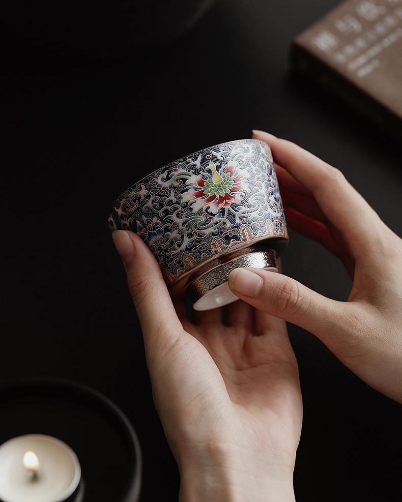 Cloisonné-Style Silver Enamel Tea Cup JiXianSheng