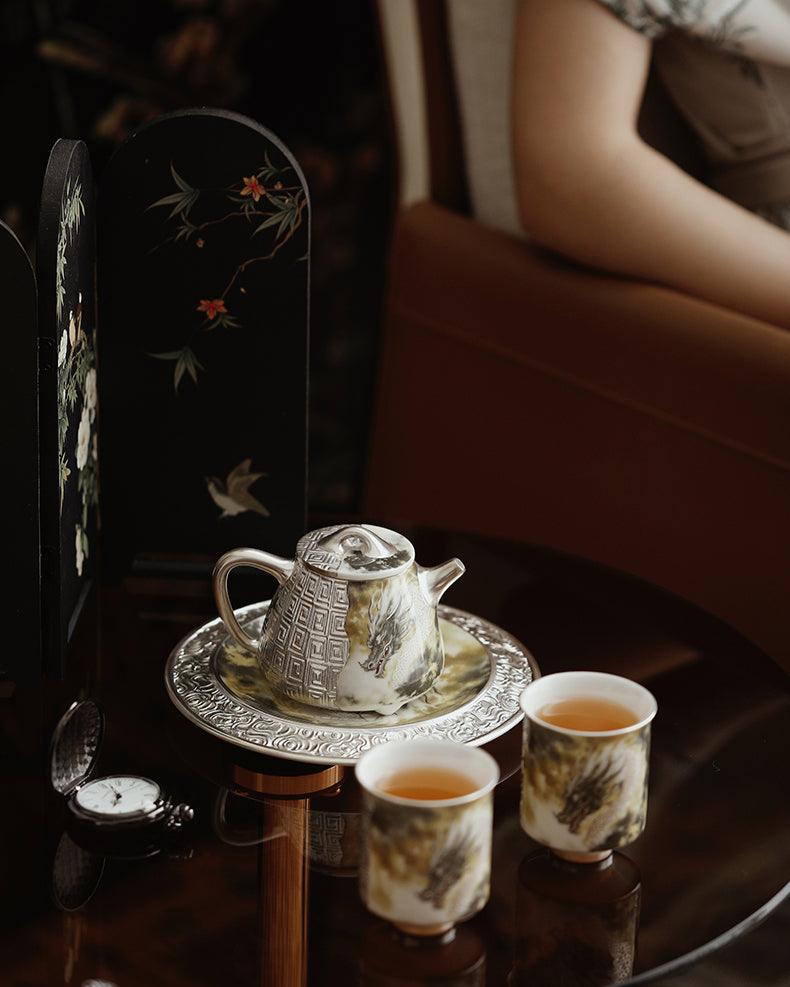 Silver-Gilded Dragon Teapot Set JiXianSheng