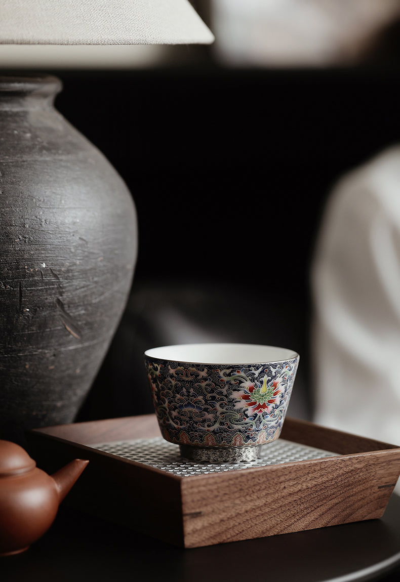 Cloisonné-Style Silver Enamel Tea Cup JiXianSheng