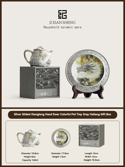 Silver-Gilded Dragon Teapot Set JiXianSheng